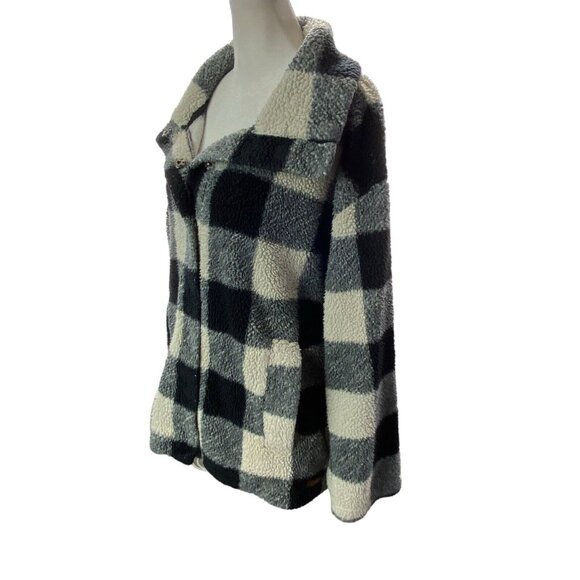 BILLABONG Women Fleece Jacket Sz M Black White Snap Closure Checker Beach 5-37 - Picture 3 of 16